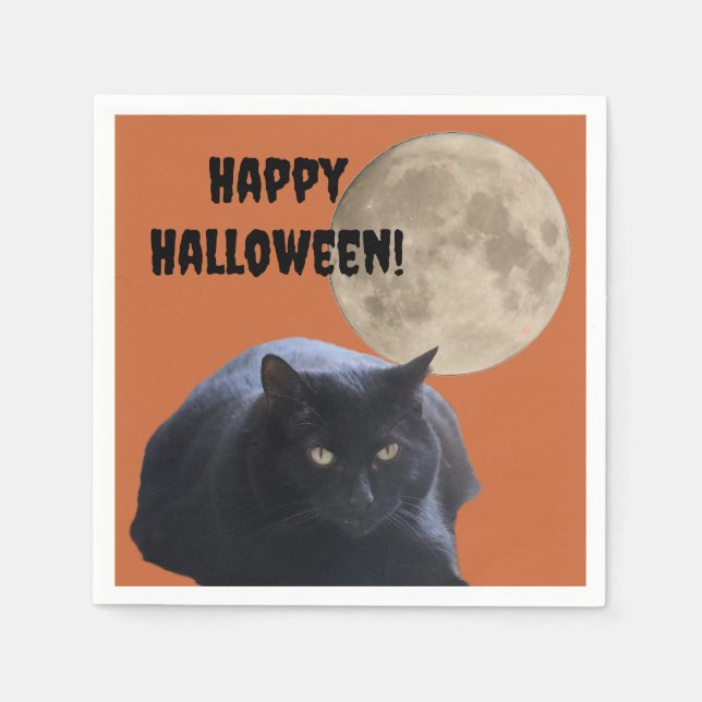 Halloween Full Moon Black Cat Pappersservett (Framsidan)