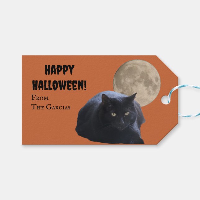 Halloween Full Moon Black Cat Presentetikett (Framsidan (Horisontell))