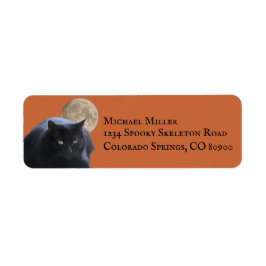 Halloween Full Moon Black Cat Returadress Etikett
