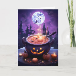 Halloween Full Moon Cauldron Illustration Kort