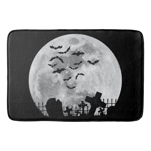 Halloween Full Moon Cemetery Graveyard Spooky Flad Badrumsmatta (Framsidan)