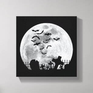 Halloween Full Moon Cemetery Graveyard Spooky Flad Canvastryck
