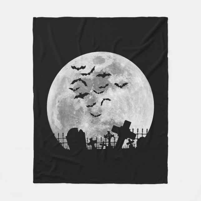 Halloween Full Moon Cemetery Graveyard Spooky Flad Fleecefilt (Framsidan)