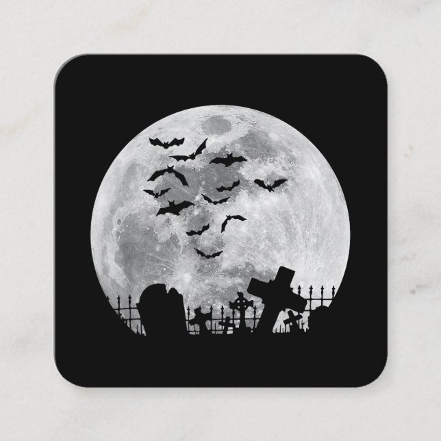 Halloween Full Moon Cemetery Graveyard Spooky Flad Fyrkantigt Visitkort (Framsida)
