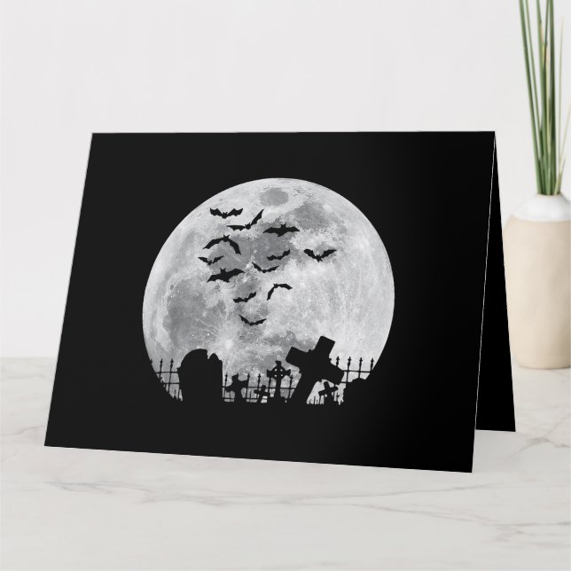 Halloween Full Moon Cemetery Graveyard Spooky Flad Kort (Framsida)