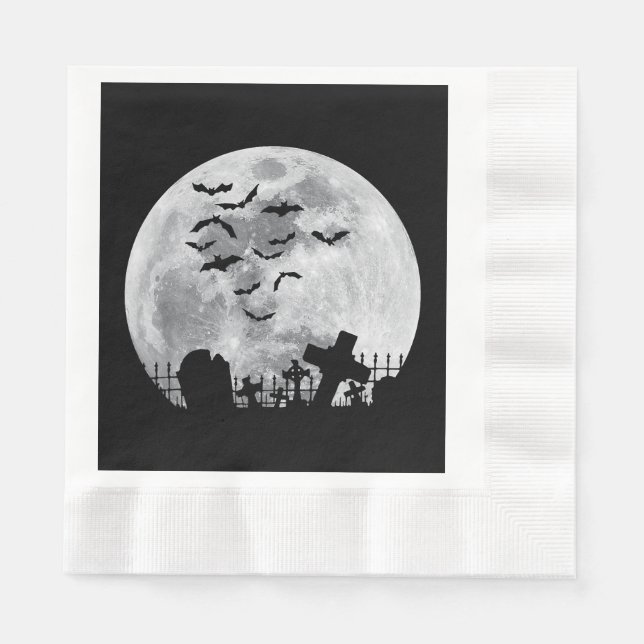 Halloween Full Moon Cemetery Graveyard Spooky Flad Pappersservett (Framsidan)