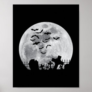 Halloween Full Moon Cemetery Graveyard Spooky Flad Poster
