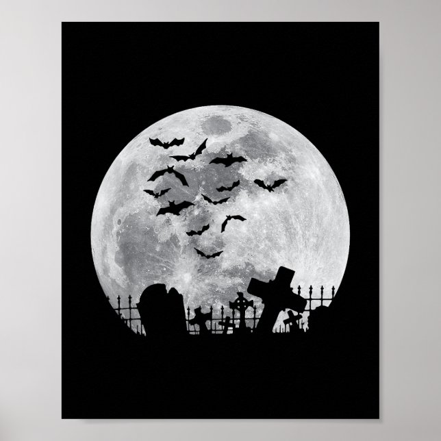 Halloween Full Moon Cemetery Graveyard Spooky Flad Poster (Framsidan)