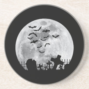 Halloween Full Moon Cemetery Graveyard Spooky Flad Underlägg