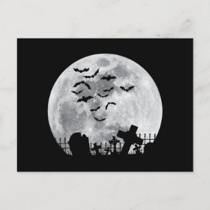 Halloween Full Moon Cemetery Graveyard Spooky Flad Vykort