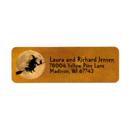 Halloween Full Moon Flies Witch och Black Cat Returadress Etikett