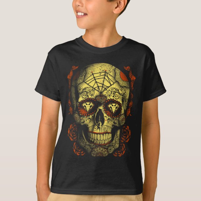 Halloween Full Moon Mojo Sugar Skull T Shirt (Framsida)