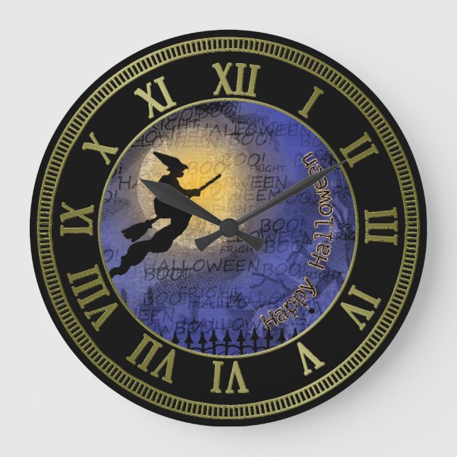 Halloween Full Moon och Witch Stor Klocka (Framsida)