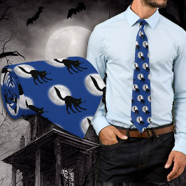 Halloween Full Moon Svarta Katter Mönster Slips