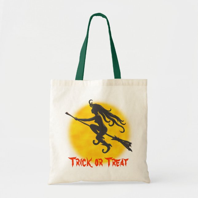 Halloween Full Moon Witch Bag Tygkasse (Framsidan)