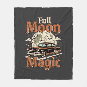 Halloween Fullmåne Magi Vintage Bil Fleecefilt