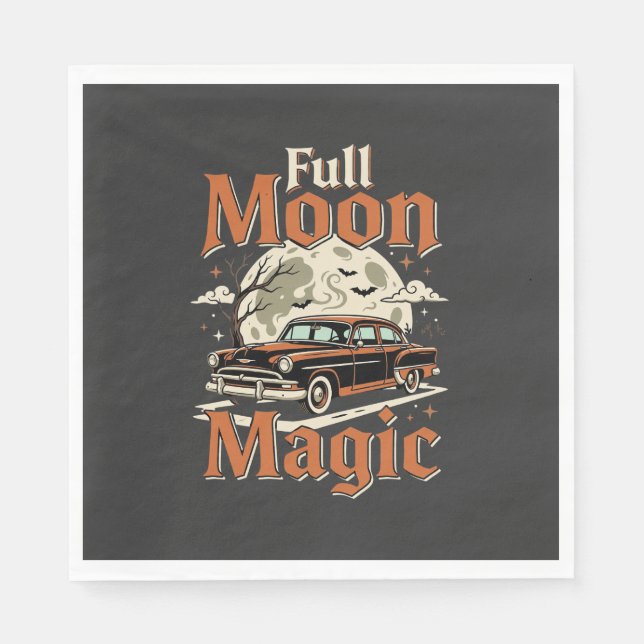 Halloween Fullmåne Magi Vintage Bil Pappersservett (Framsidan)