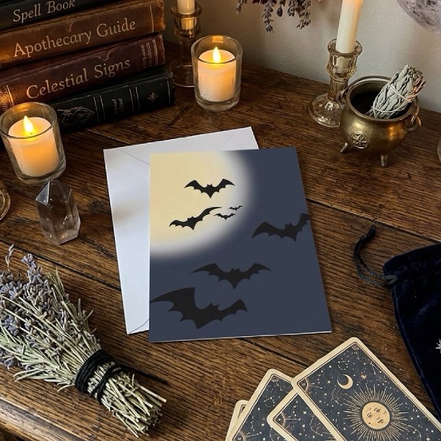 Halloween Fullmåne Med Fladdermöss Kort (Skapare uppladdad)
