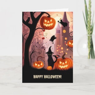 Halloween Fun Black Cat Jack O Lantern Super Cute Kort