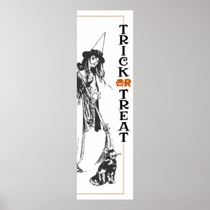 Halloween Fun   Witch and Cat Trick or Treat Door Poster