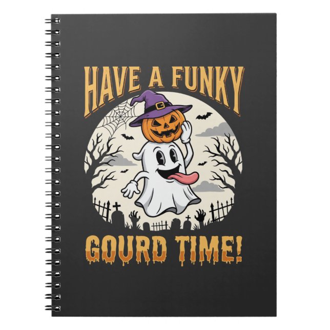 Halloween Funky Gourd Tid Ghost Pumpa Anteckningsbok (Framsidan)