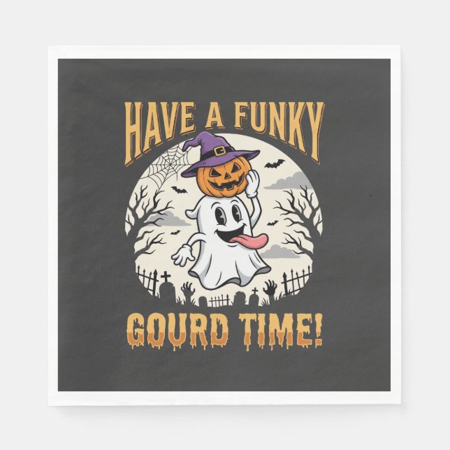 Halloween Funky Gourd Tid Ghost Pumpa Pappersservett (Framsidan)