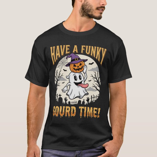 Halloween Funky Gourd Tid Ghost Pumpa T Shirt (Framsida)