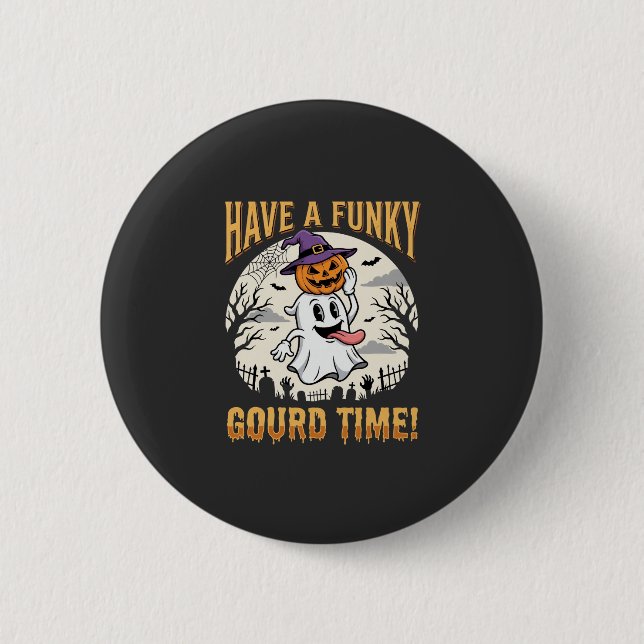 Halloween Funky Gourd Tid Spegel Pumpa Knapp (Framsida)
