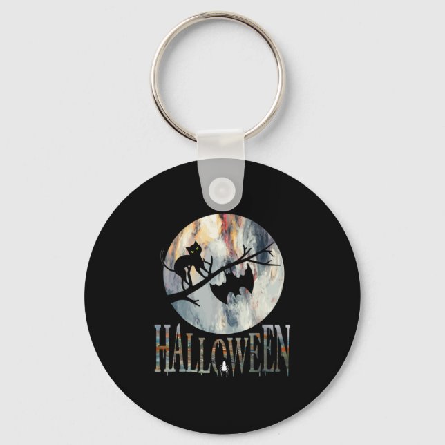 Halloween Funny Cat Halloween Birthday Nyckelring (Framsida)