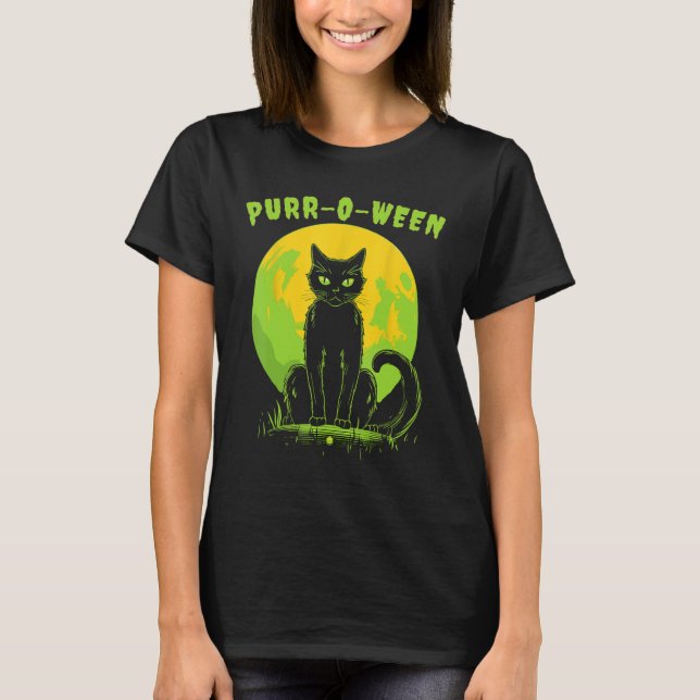 Halloween Funny Cat Purr-o-ween T Shirt (Framsida)