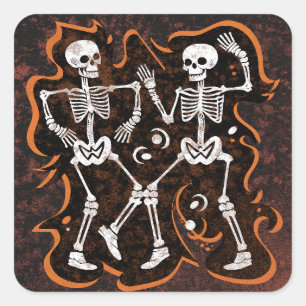 Halloween Funny Dancing Skeletons Fyrkantigt Klistermärke