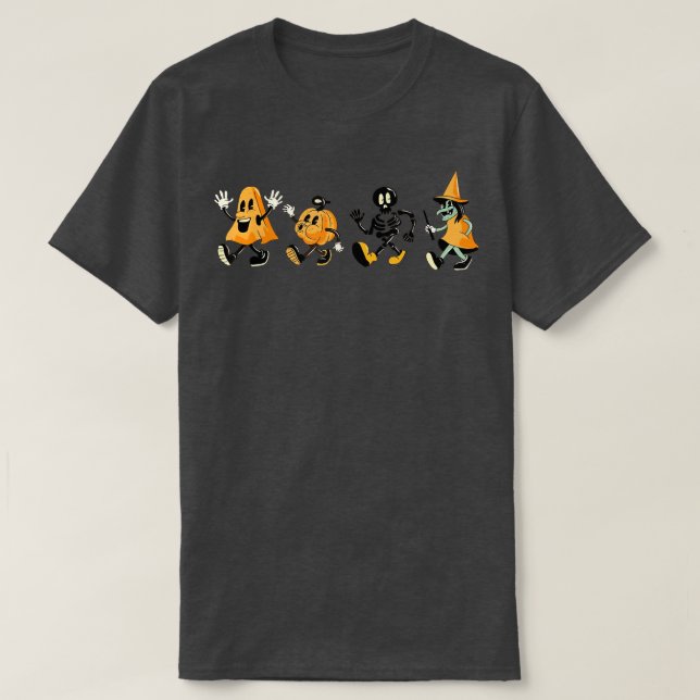 Halloween Funny Dancing Spöken Pumpkin Skeleton Wi T Shirt (Design framsida)