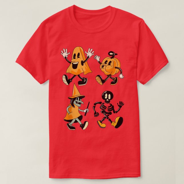 Halloween Funny Dancing Spöken Pumpkin Skeleton Wi T Shirt (Design framsida)