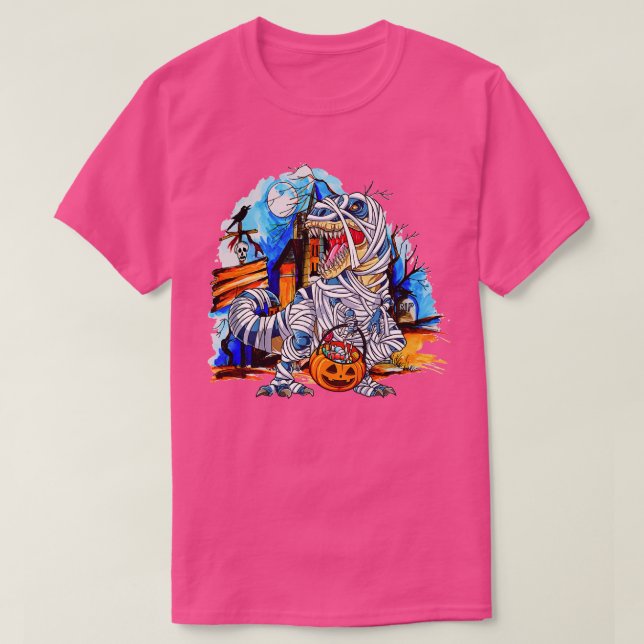 Halloween Funny Dinosaur Skeleton T rex Mummy Pump Shirt (Design framsida)