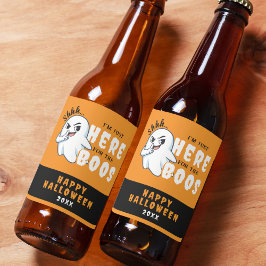 Halloween Funny Ghost Pun Bara här för Boos Ölflaska Etikett