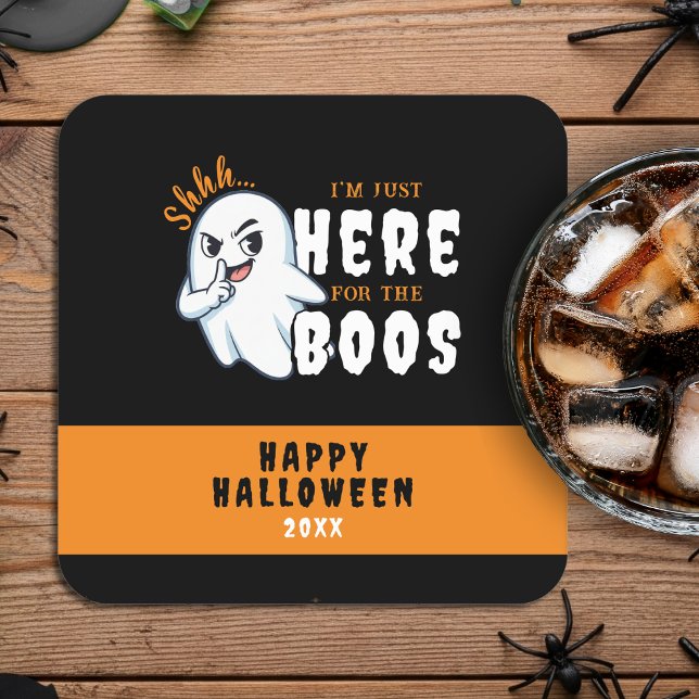 Halloween Funny Ghost Pun Bara här för Boos Underlägg Papper Kvadrat (Halloween Funny Ghost Pun Just Here for the Boos Square Paper Coaster
)