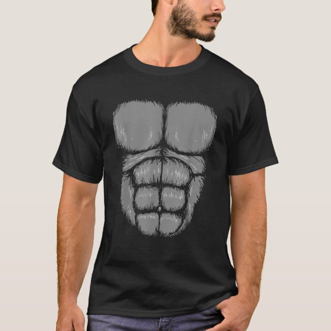 Halloween Funny Gorilla Monkey Belly Chest Costume T Shirt (Framsida)