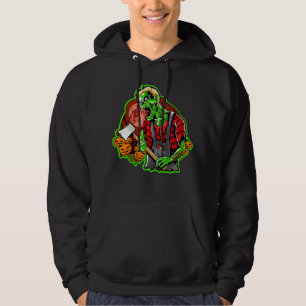 Halloween Funny Grönt Zombie Ax på Black Hoodie
