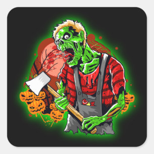 Halloween Funny Grönt Zombie Ax på Fyrkantigt Klistermärke