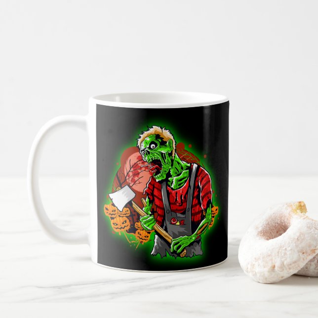 Halloween Funny Grönt Zombie Ax på Kaffemugg (Med munk)
