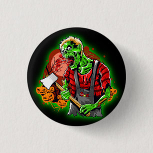 Halloween Funny Grönt Zombie Ax på Knapp