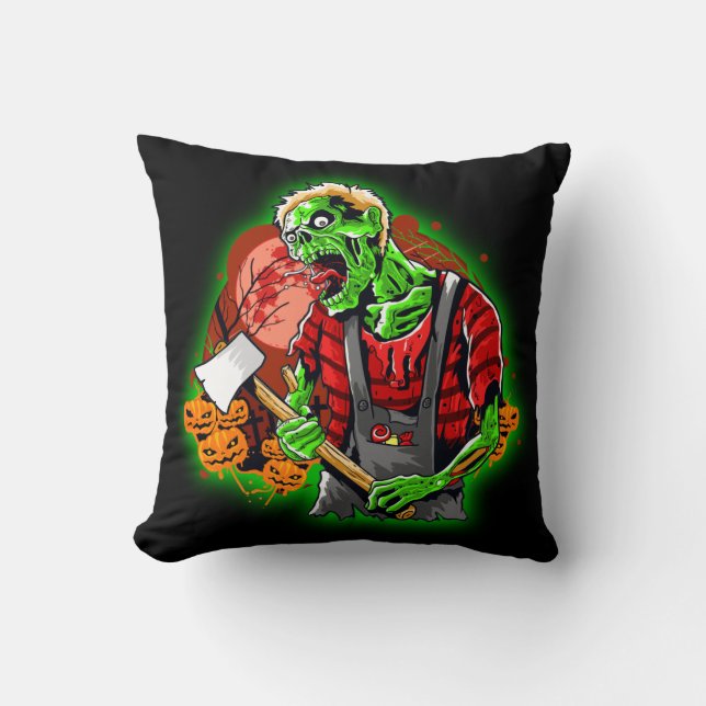 Halloween Funny Grönt Zombie Ax på Kudde (Framsida)