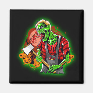 Halloween Funny Grönt Zombie Ax på Magnet