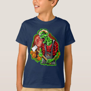 Halloween Funny Grönt Zombie Ax på T Shirt