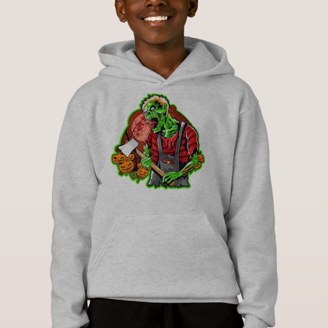 Halloween Funny Grönt Zombie Ax på T Shirt (Framsida)