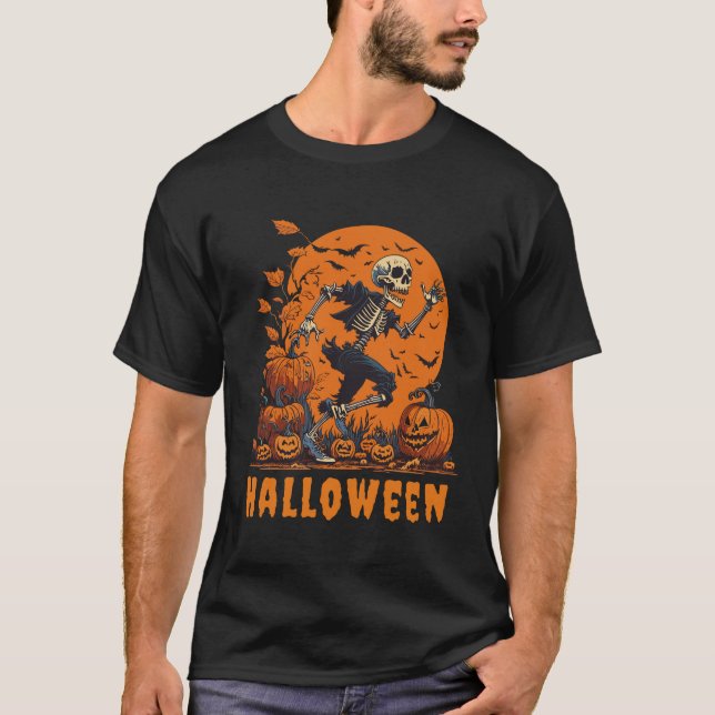 Halloween Funny och spooky skelett T Shirt (Framsida)