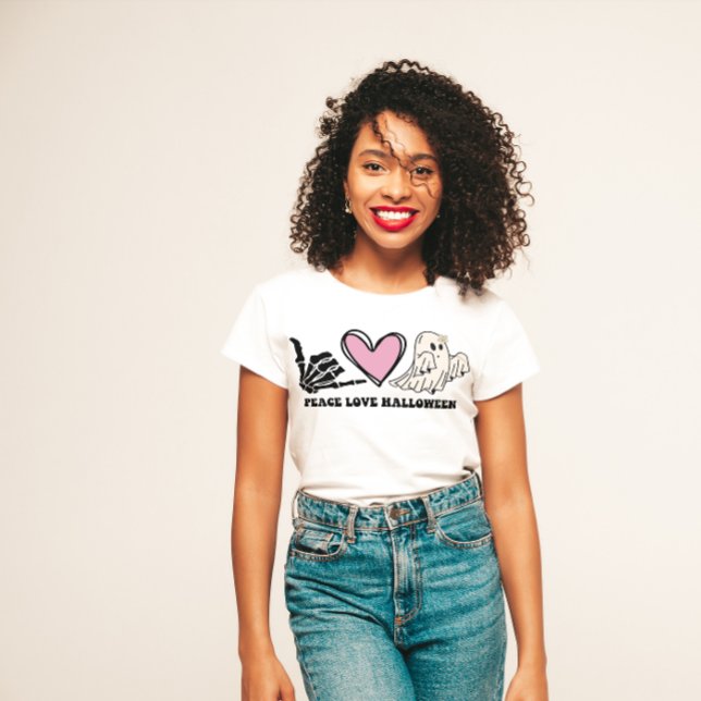 HALLOWEEN FUNNY PEACE KÄRLEK HALLOWEEN | SKELETON  T SHIRT (Skapare uppladdad)