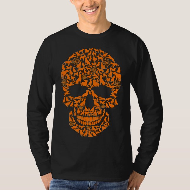 Halloween Funny Pitbull Hund Skull T Shirt (Framsida)
