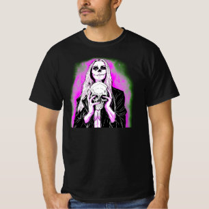 Halloween Funny Rosa Grönt Scary Dam Skull Black T Shirt