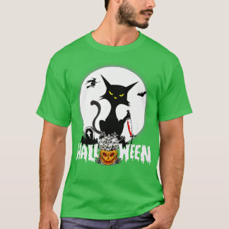 Halloween Funny Scary Cat Pumpkin Måne Natt T Shirt